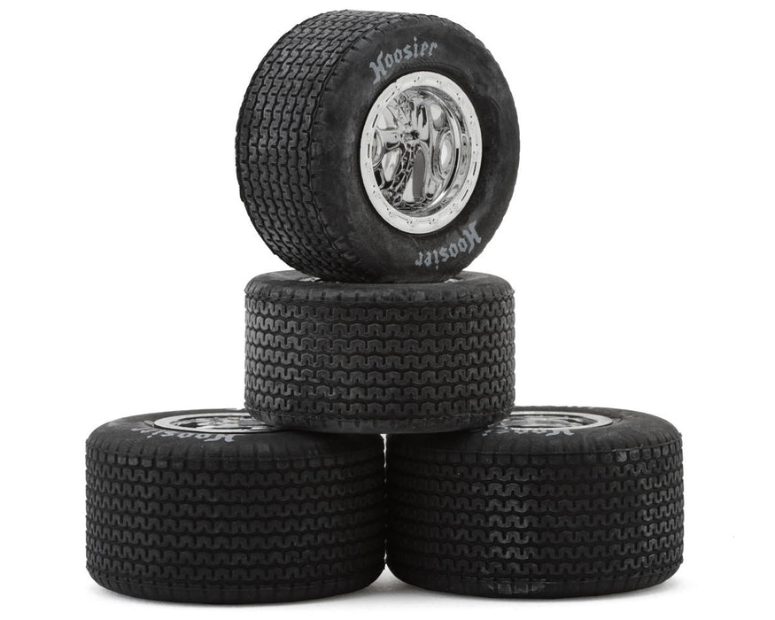 1RC 5534 Front & Rear Pre-Mounted 1/18 EDM Standard Hoosier Tires on Chrome Wheels (Set of 4)
