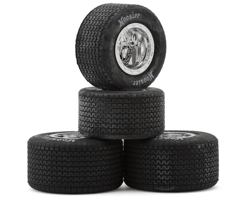 1RC 5536 Front & Rear Pre-Mounted 1/18 EDM Soft Hoosier Tires on Chrome Wheels (Set of 4)