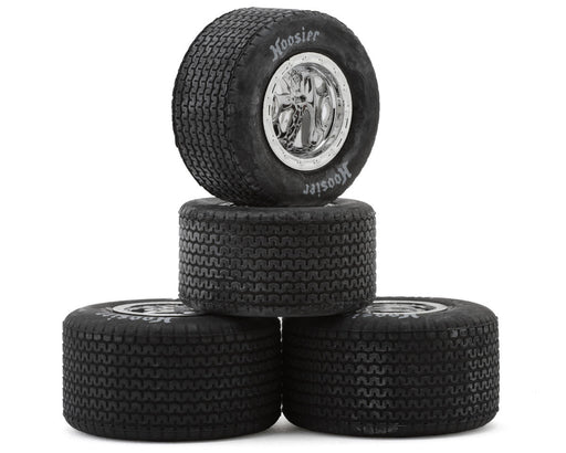 1RC 5536 Front & Rear Pre-Mounted 1/18 EDM Soft Hoosier Tires on Chrome Wheels (Set of 4)