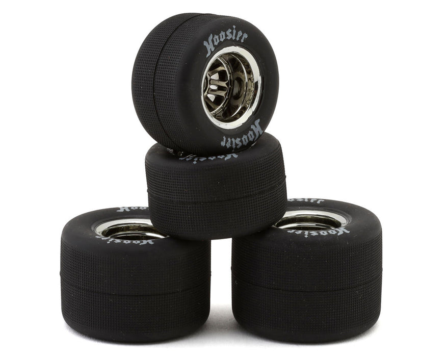1RC 5568 Front & Rear Pre-Mounted 1/18 Super Modified Soft Hoosier Tires on Chrome Wheels (Set of 4)