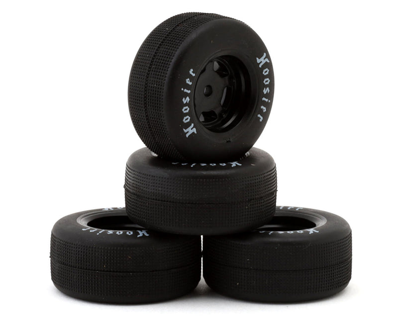 1RC Front & Rear 1/24 Asphalt Late Model Pre-Mounted Tires on Black Wheels (Set of 4)