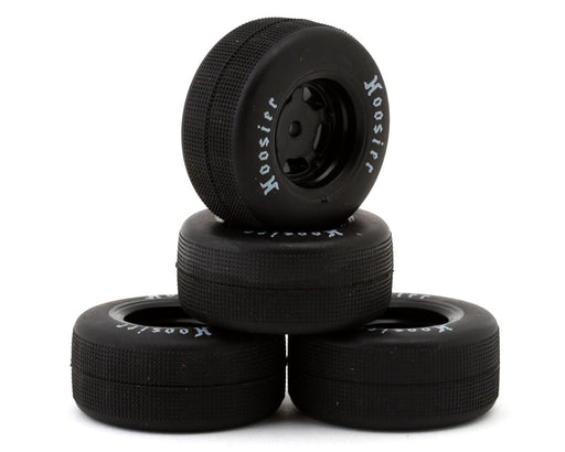 1RC Front & Rear 1/24 Asphalt Late Model Pre-Mounted Tires on Black Wheels (Set of 4)