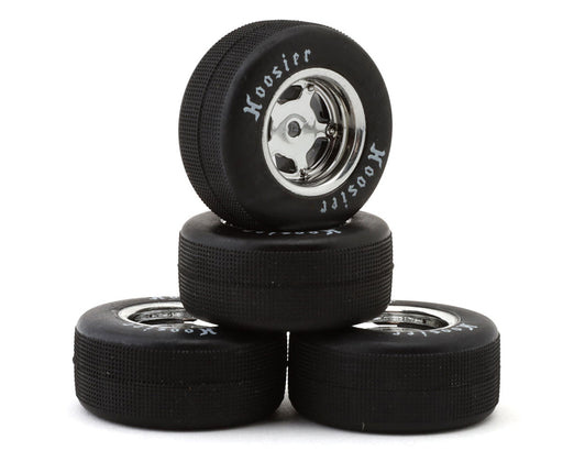 1RC Front & Rear 1/24 Asphalt Late Model Pre-Mounted Tires on Chrome Wheels (Set of 4)