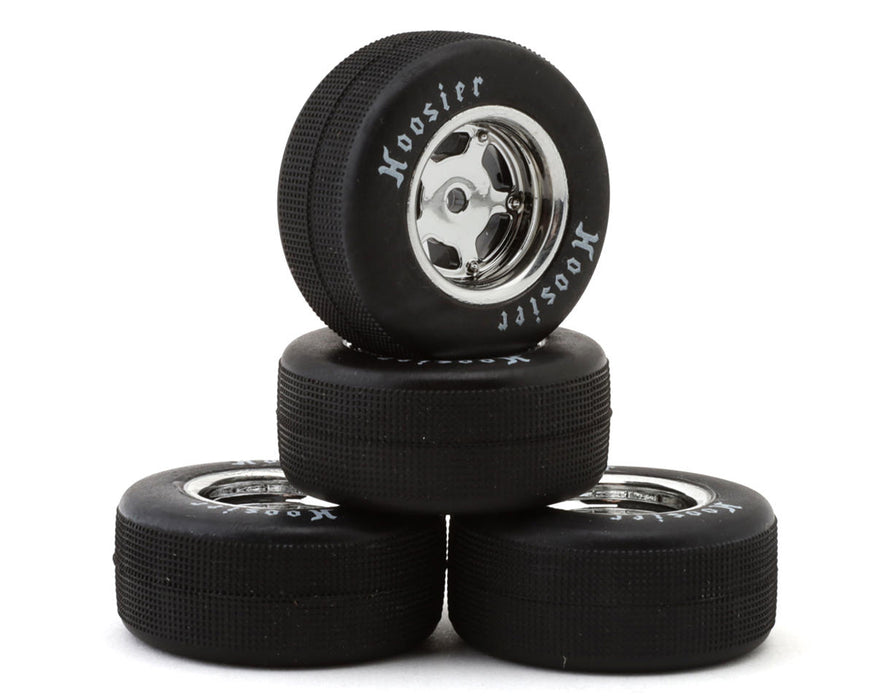 1RC Front & Rear 1/24 Asphalt Late Model Pre-Mounted Tires on Chrome Wheels (Set of 4)