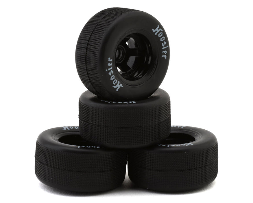 1RC Front & Rear Pre-Mounted 1/18 Asphalt Late Model Hoosier Tires on Black Wheels (Set of 4)