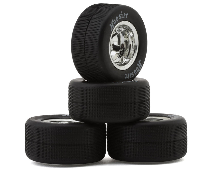 1RC Front & Rear Pre-Mounted 1/18 Asphalt Late Model Hoosier Tires on Chrome Wheels (Set of 4)