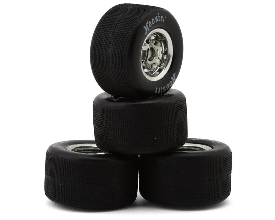 1RC Front & Rear Pre-Mounted 1/18 Asphalt Modified Hoosier Tires on Chrome Wheels (Set of 4)