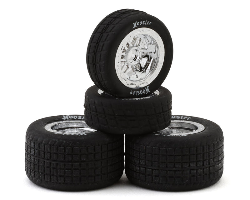1RC Front & Rear Pre-Mounted 1/18 Midget Hoosier Tires on Chrome Wheels (Set of 4)