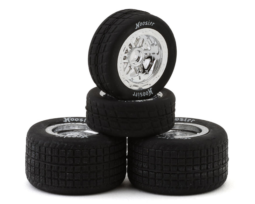 1RC Front & Rear Pre-Mounted 1/18 Midget Hoosier Tires on Chrome Wheels (Set of 4)