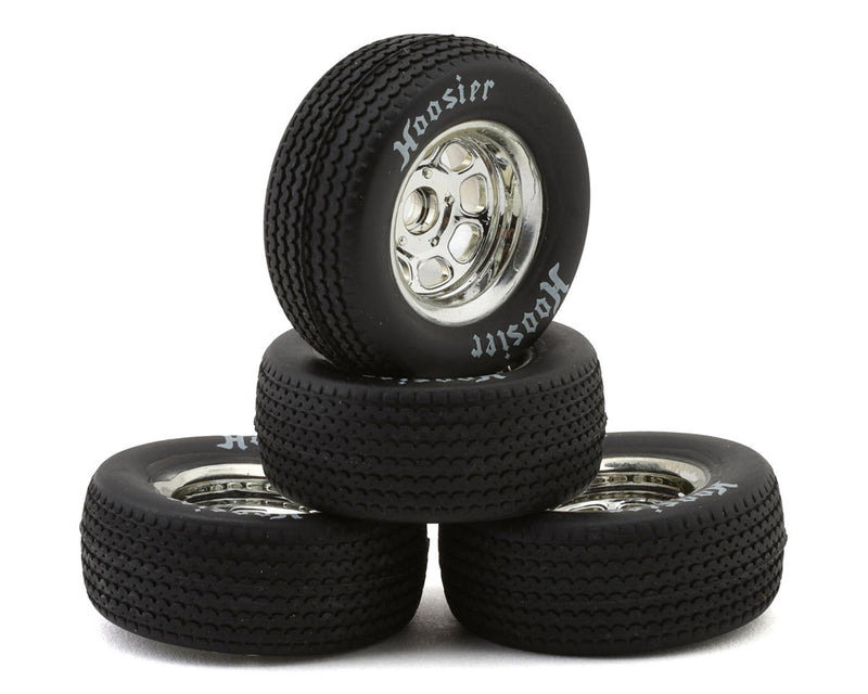 1RC Front & Rear Pre-Mounted 1/18 Modified Hoosier Tires on Chrome Wheels (Set of 4)