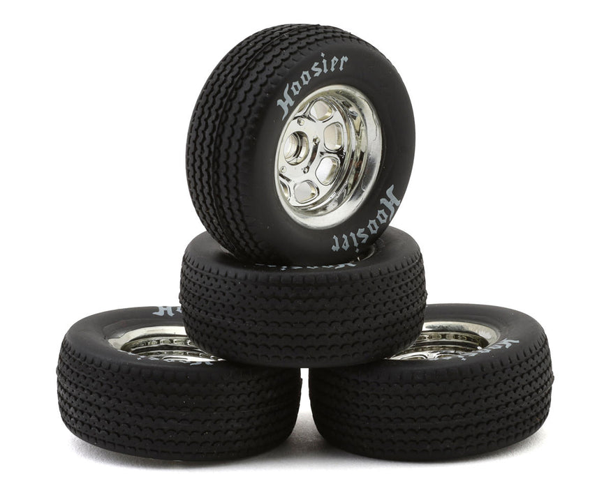 1RC Front & Rear Pre-Mounted 1/18 Modified Hoosier Tires on Chrome Wheels (Set of 4)