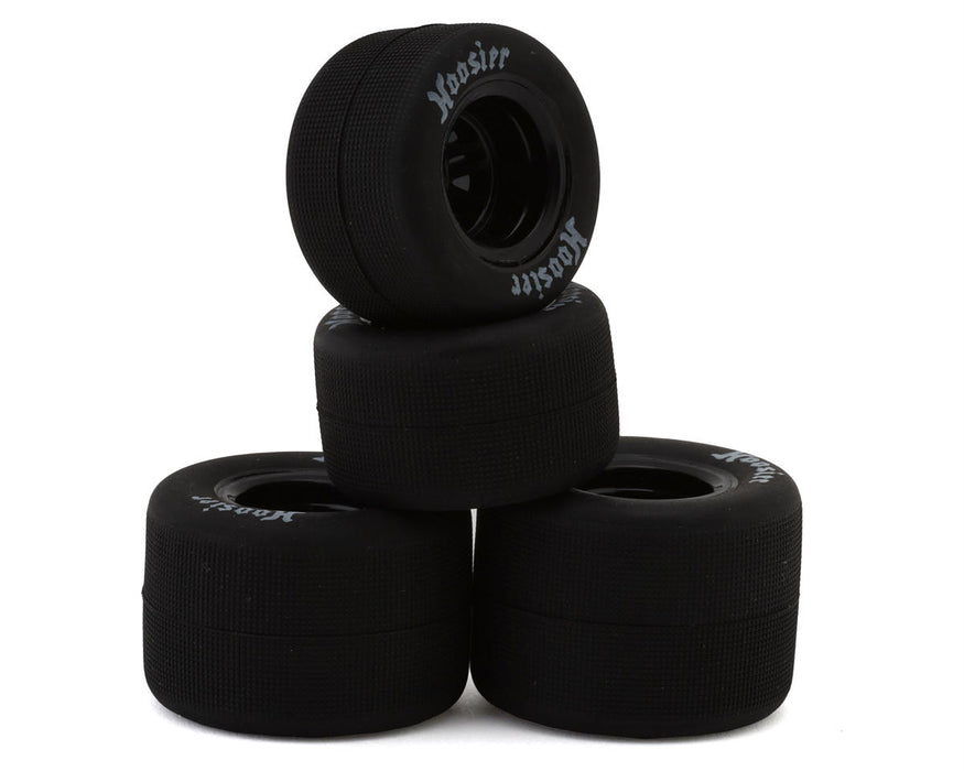 1RC Front & Rear Pre-Mounted 1/18 Super Modified Hoosier Tires on Black Wheels (Set of 4)