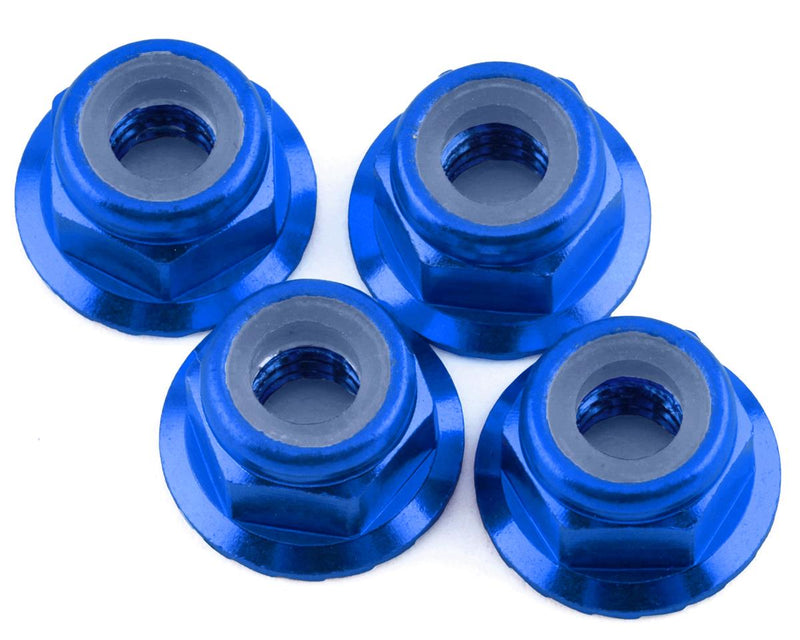 1UP Racing 80592 Blue M4 Flanged and Serrated Aluminum Locknuts 4 Pack
