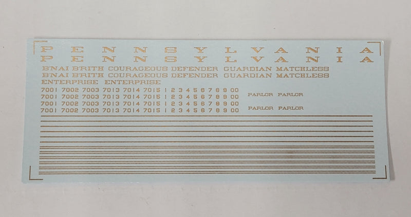 Bethlehem Car Works 401 HO Scale Pennsylvania Parlor Bronze Gold Decals
