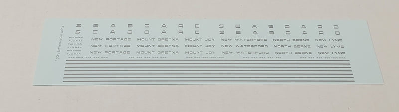 Bethlehem Car Works 316sd HO Scale Silver Seaboard Pullman Sleeper Decals