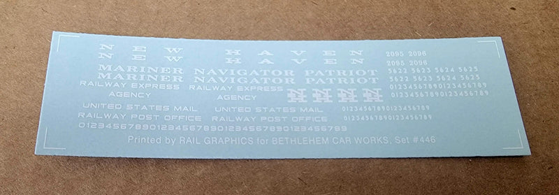 Bethlehem Car Works 446a HO Scale NH Passenger Car Decals - White