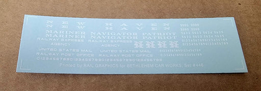 Bethlehem Car Works 446a HO Scale NH Passenger Car Decals - White
