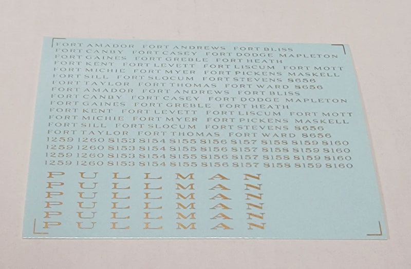 Bethlehem Car Works KitBits 585 HO Scale Pullman Fort Series Decals - Bronze Gold