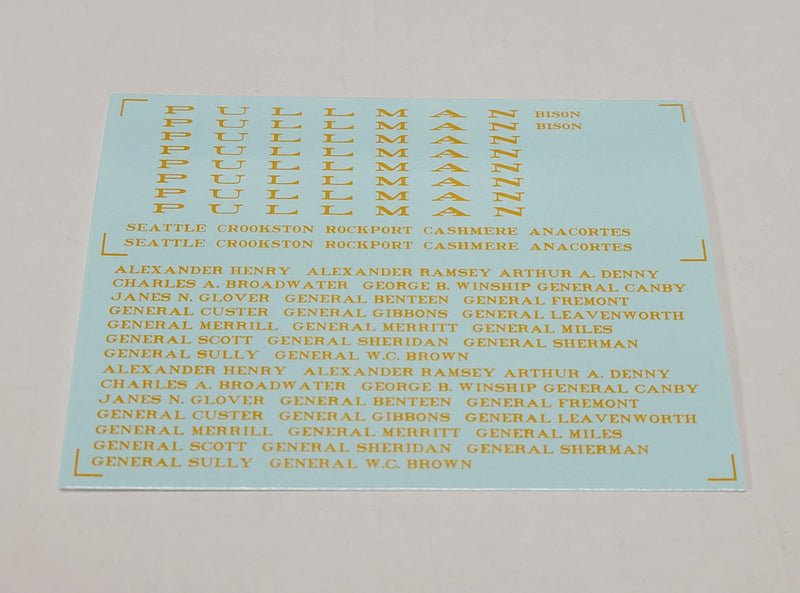 Bethlehem Car Works KitBits 585b HO Scale Pullman Name Decals - Dulux Gold