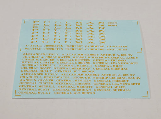 Bethlehem Car Works KitBits 585b HO Scale Pullman Name Decals - Dulux Gold