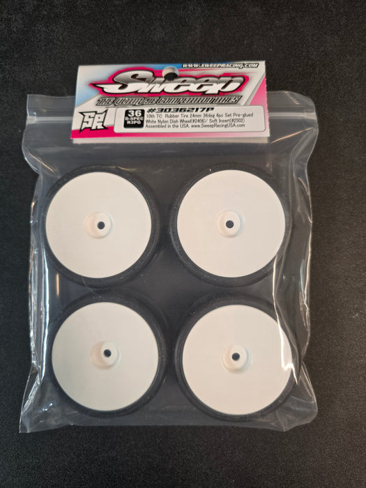 Sweep Racing 3036217 P 1/10 TC D36 D-SPEC Asphalt TC Tires on White Dish Wheels