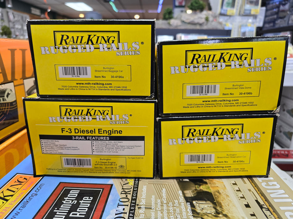 MTH RailKing 30-4196-1 O Gauge Burlington California Zephyr Set with ProtoSound 2.0 (Train Only - USED)