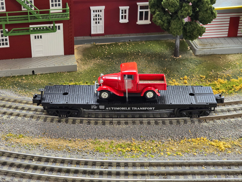 MTH RailKing 30-4145B O Gauge Flatcar with 1932 Red Pickup Truck (Like New USED)
