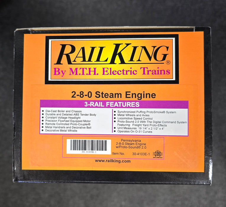 MTH RailKing 30-4103E-1 O Gauge 2-8-0 Steam Locomotive Pennsylvania PRR 8014 (USED)