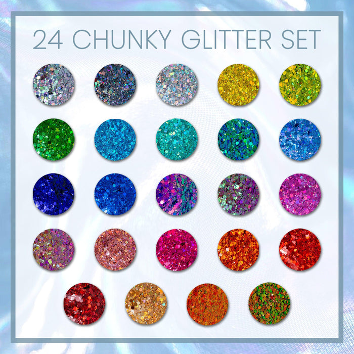 MakerFlo Crafts Chunky Mix Glitter Variety Pack (Set of 24) Glitter 2oz