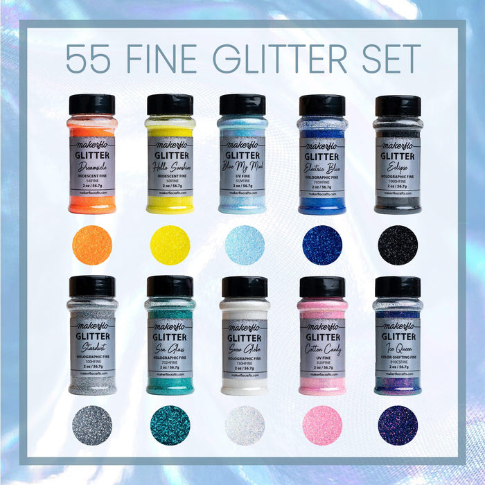MakerFlo Crafts Fine Glitter Variety Pack (Set of 55) Glitter 2oz