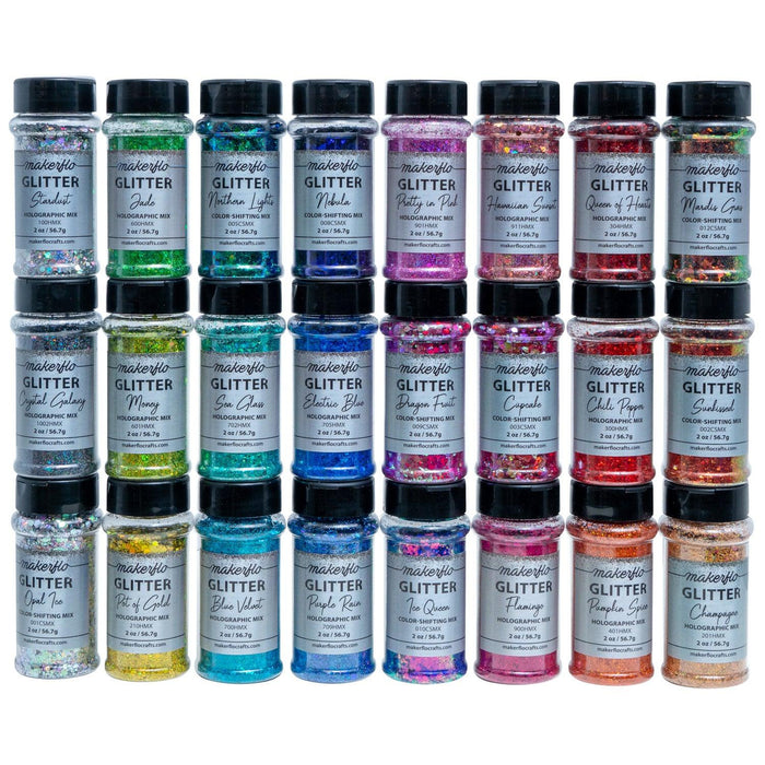 MakerFlo Crafts Chunky Mix Glitter Variety Pack (Set of 24) Glitter 2oz