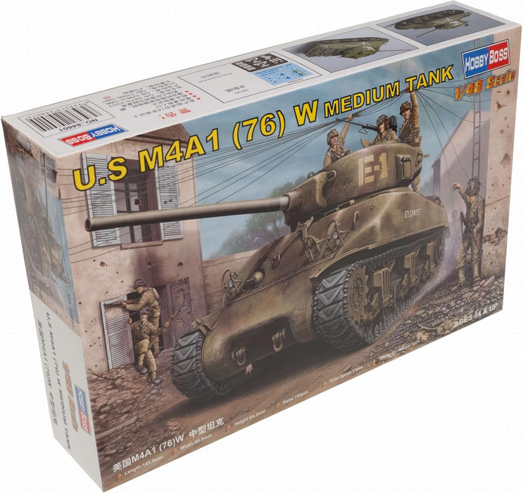 Hobby Boss 84801 1/48 U.S. M4A1 (76) W Medium Tank Model Kit