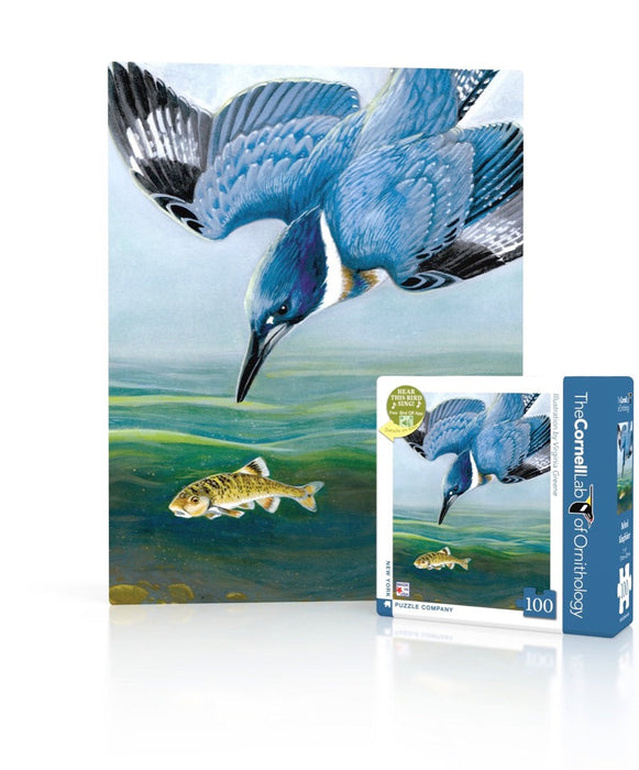New York Puzzle Company Belted Kingfisher Mini, 100 Piece Jigsaw Puzzle