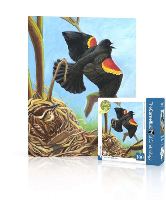 New York Puzzle Company Red-winged Blackbird Mini, 100 Piece Jigsaw Puzzle