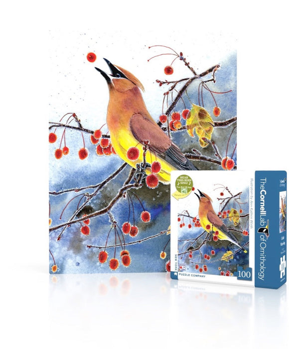 New York Puzzle Company Cedar Waxwing Mini, 100 Piece Jigsaw Puzzle