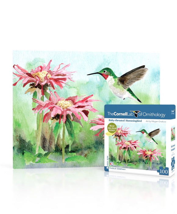 New York Puzzle Company Ruby-throated Hummingbird Mini, 100 Piece Jigsaw Puzzle