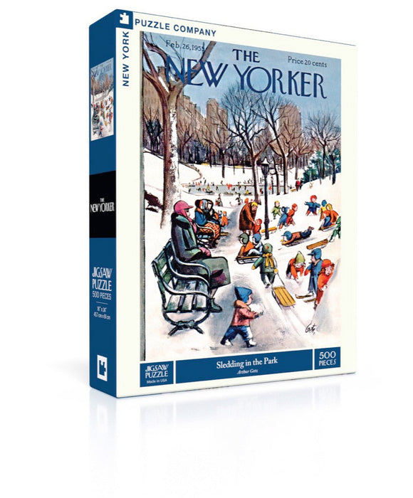 New York Puzzle Company Sledding in the Park, 500 Piece Jigsaw Puzzle
