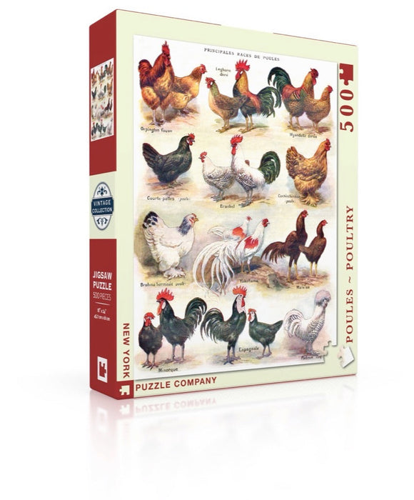 New York Puzzle Company Poules ~ Poultry, 500 Piece Jigsaw Puzzle