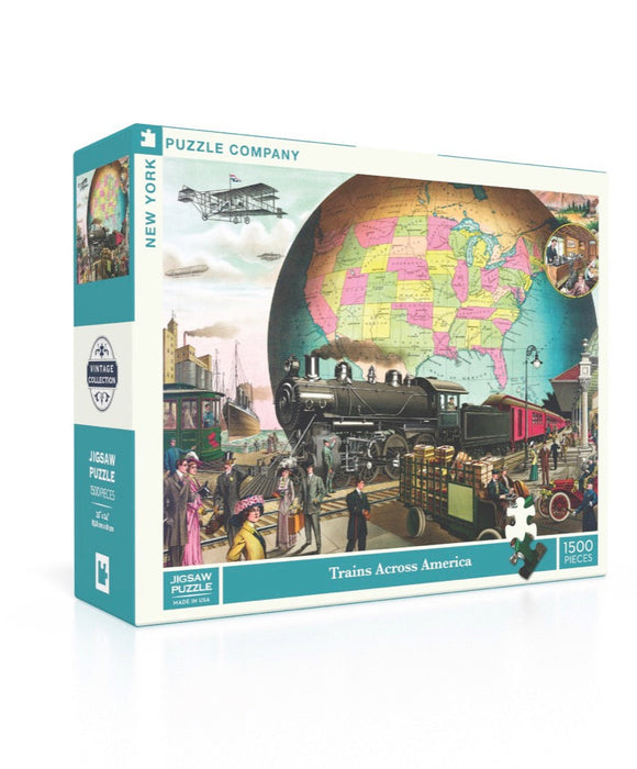 New York Puzzle Company Trains Across America, 1500 Piece Jigsaw Puzzle