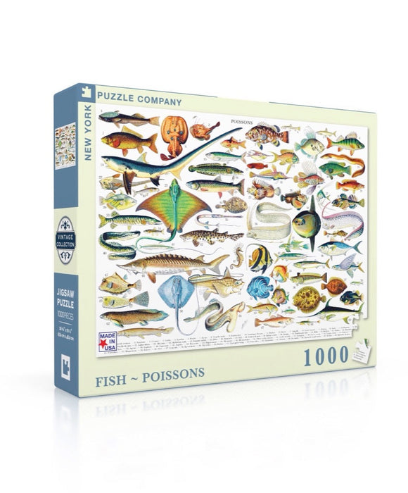 New York Puzzle Company Fish ~ Poissons, 1000 Piece Jigsaw Puzzle