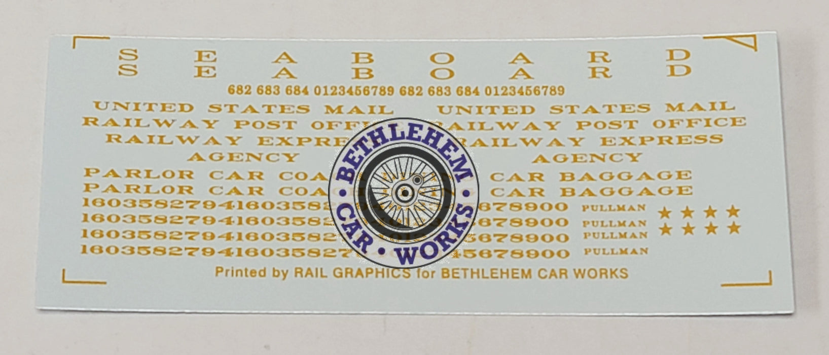 Bethlehem Car Works 213a HO Scale Seaboard Dulux Gold Decals