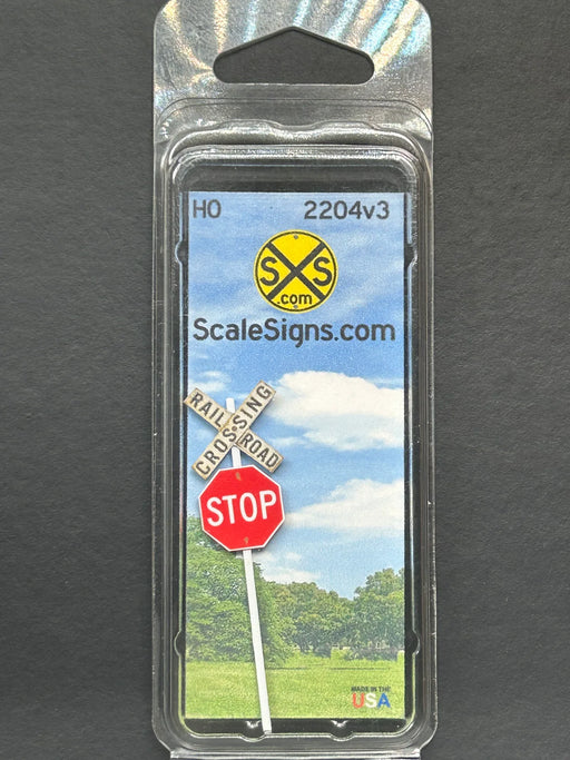 ScaleSigns HO-2204-v3 HO Scale Crossbucks with Light Rust and Stop Sign
