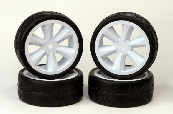 Gravity RC 124GTW USGT Pre-Glued Tires on White GT Wheels (Set of 4)