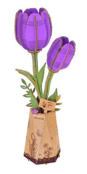 Rowood TW083 3D Wooden Puzzle - Purple Tulip Flowers