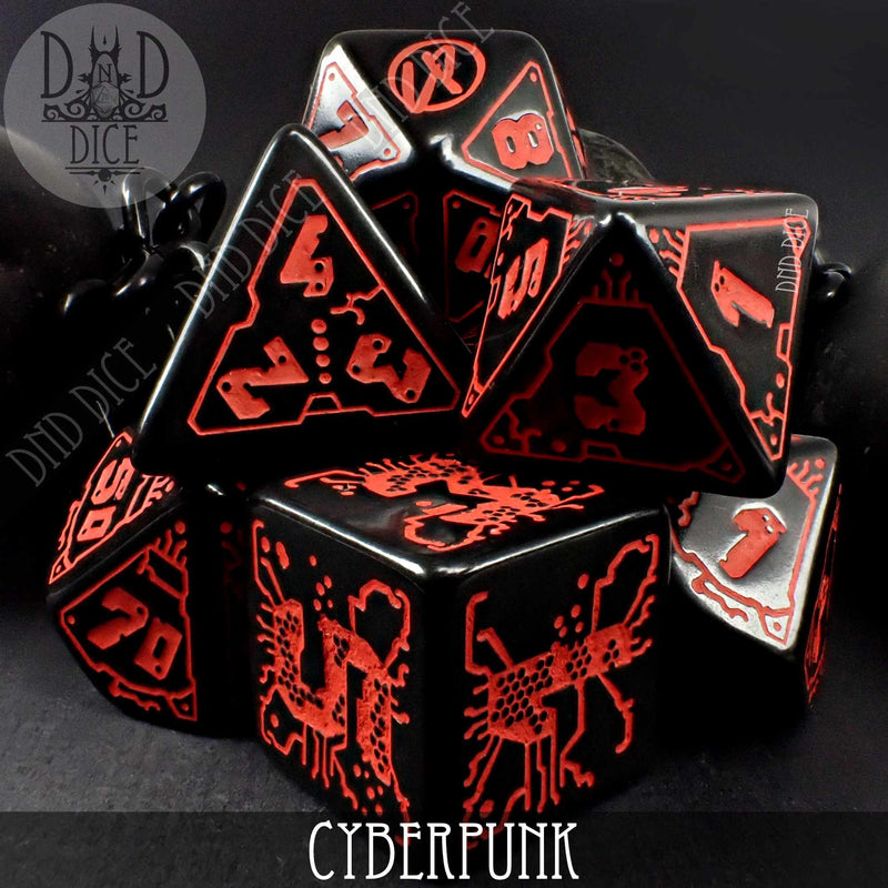DND DICE CyberPunk Blood over Chrome Dice Set