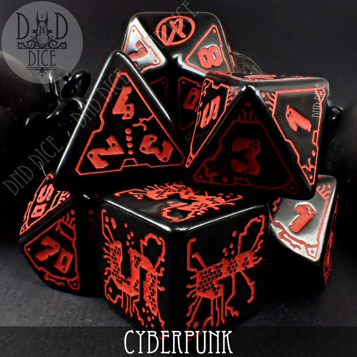 DND DICE CyberPunk Blood over Chrome Dice Set