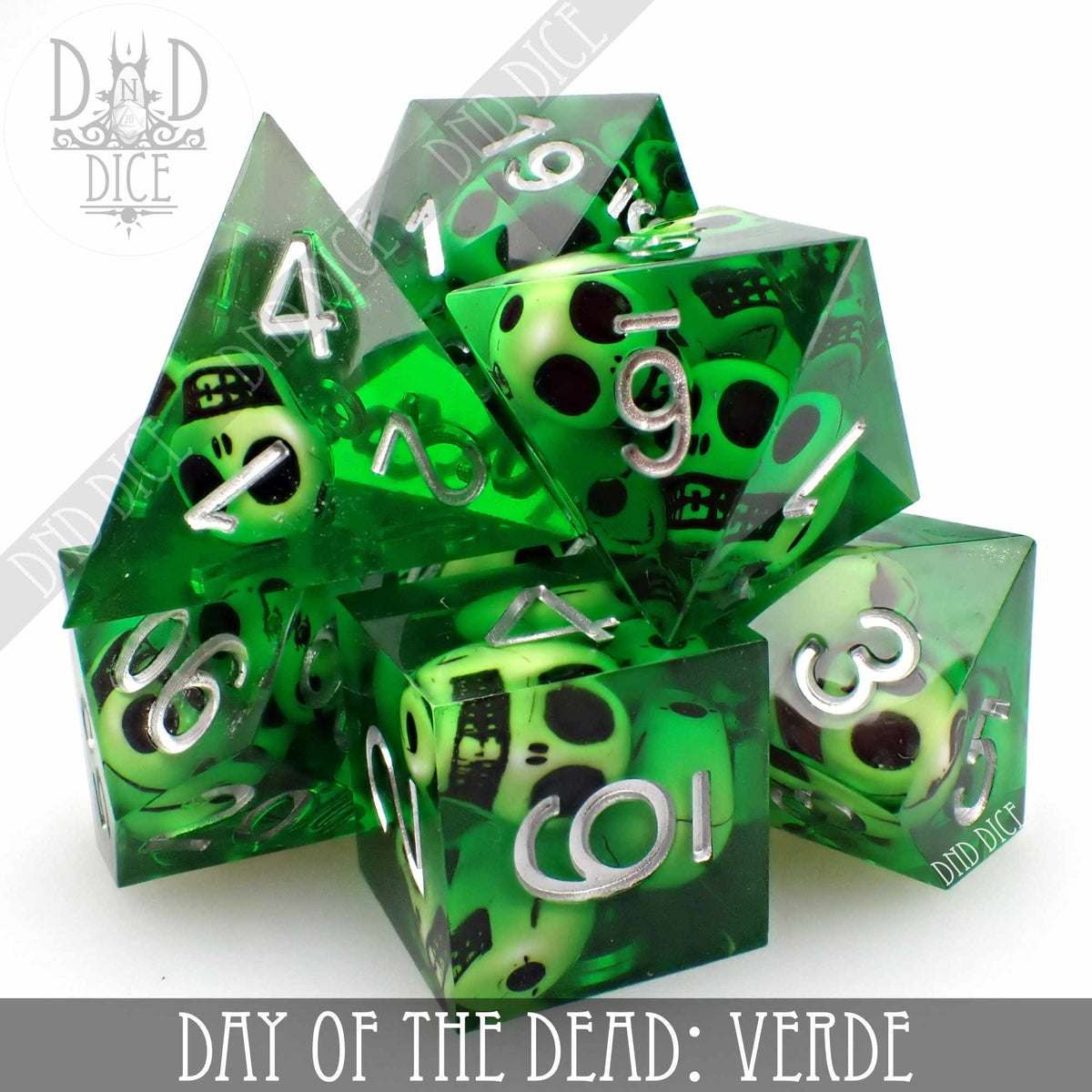 DND DICE Day of the Dead Verde Handmade Dice Set — White Rose Hobbies