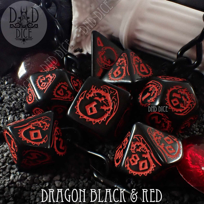 DND DICE Dragon Onyx (Black & Red) Dice Set