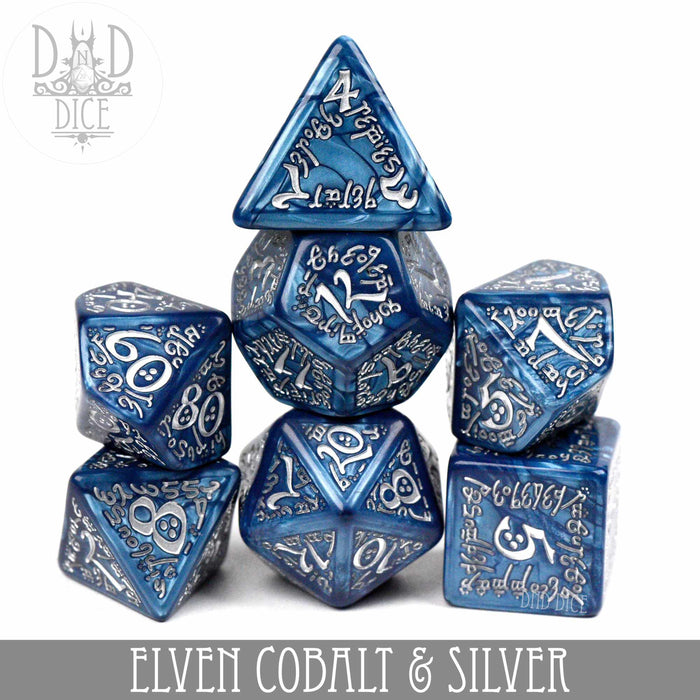 DND DICE Elven Cobalt & Silver Dice Set