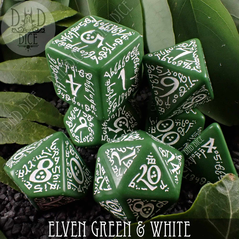 DND DICE Elven Green & White Dice Set